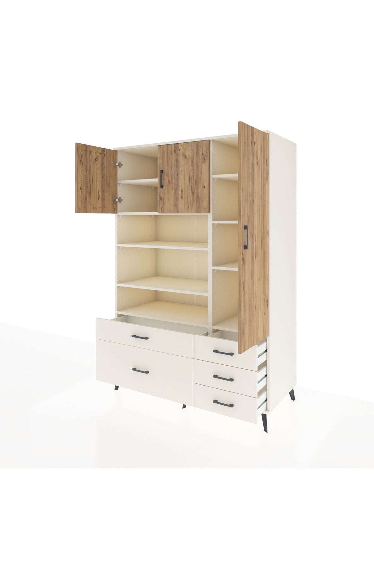 Kronos Dolap 9 Raflı 5 Çekmeceli 3 Kapaklı 132x59x195 Aytaşı-Çam/Aytaşı