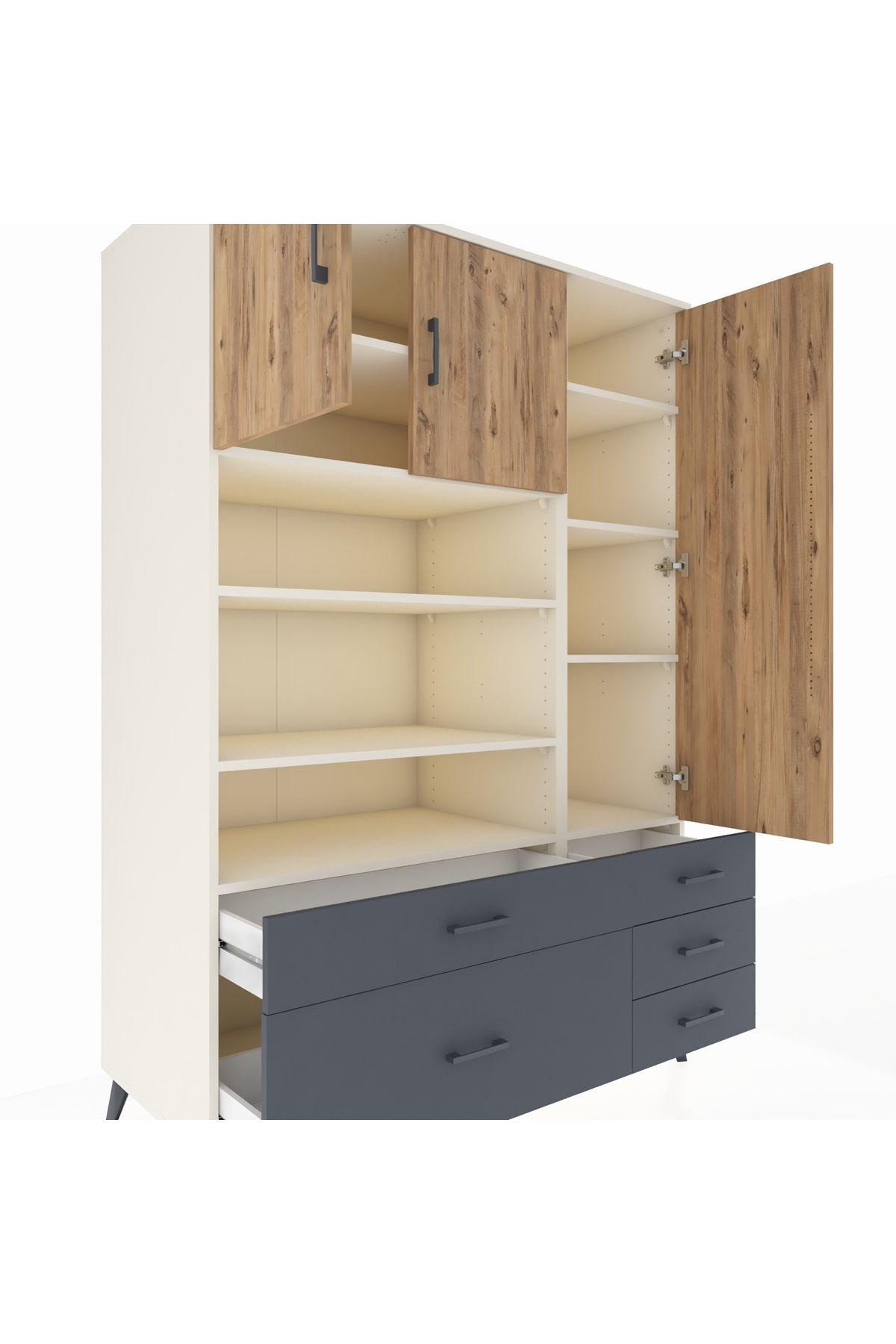 Kronos Dolap 9 Raflı 5 Çekmeceli 3 Kapaklı 132x59x195 Aytaşı-Çam/Antrasit