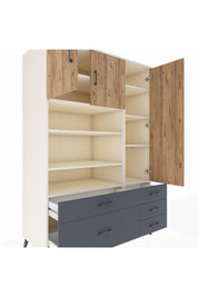 Kronos Dolap 9 Raflı 5 Çekmeceli 3 Kapaklı 132x59x195 Aytaşı-Çam/Antrasit