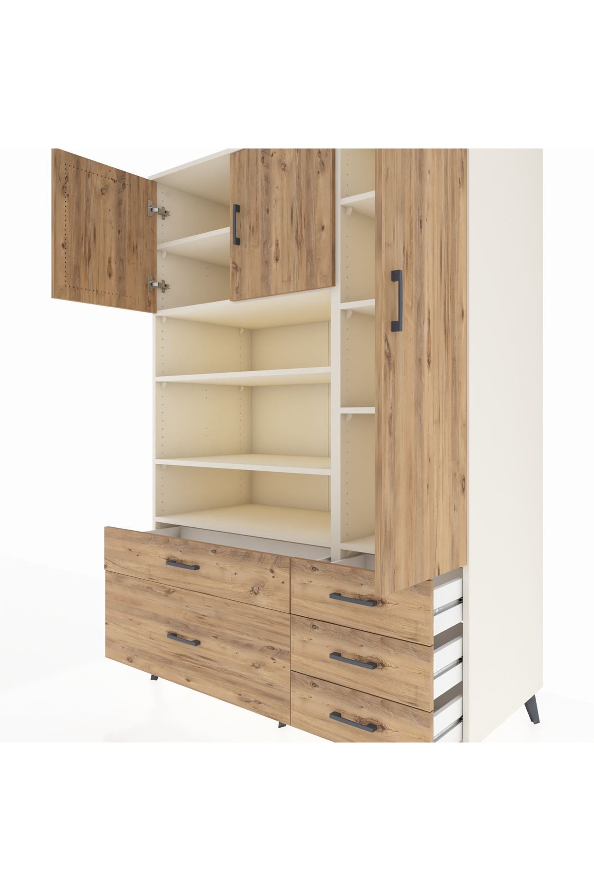 Kronos Dolap 9 Raflı 5 Çekmeceli 3 Kapaklı 132x59x195 Aytaşı-Çam/Çam