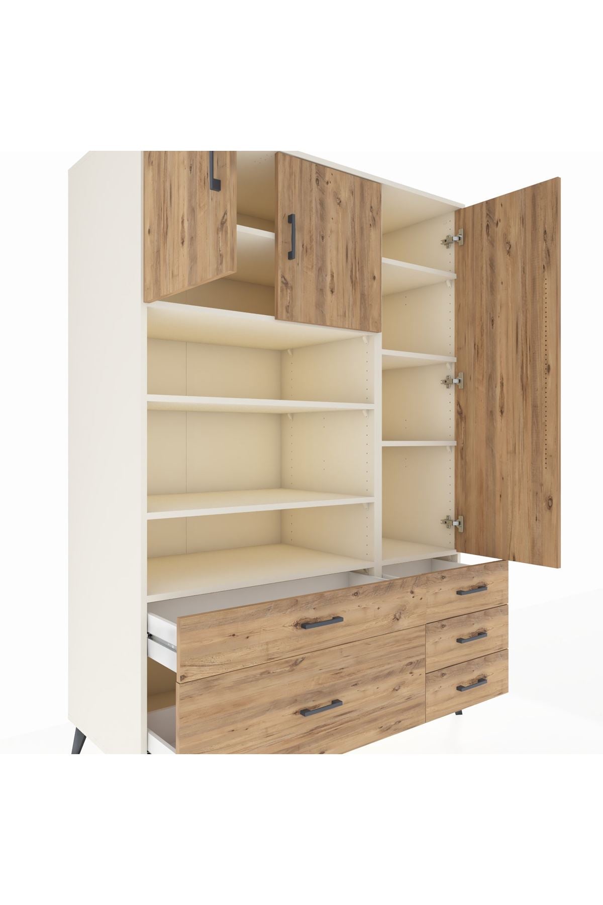 Kronos Dolap 9 Raflı 5 Çekmeceli 3 Kapaklı 132x59x195 Aytaşı-Çam/Çam