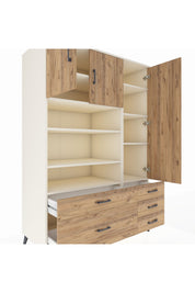 Kronos Dolap 9 Raflı 5 Çekmeceli 3 Kapaklı 132x59x195 Aytaşı-Çam/Çam