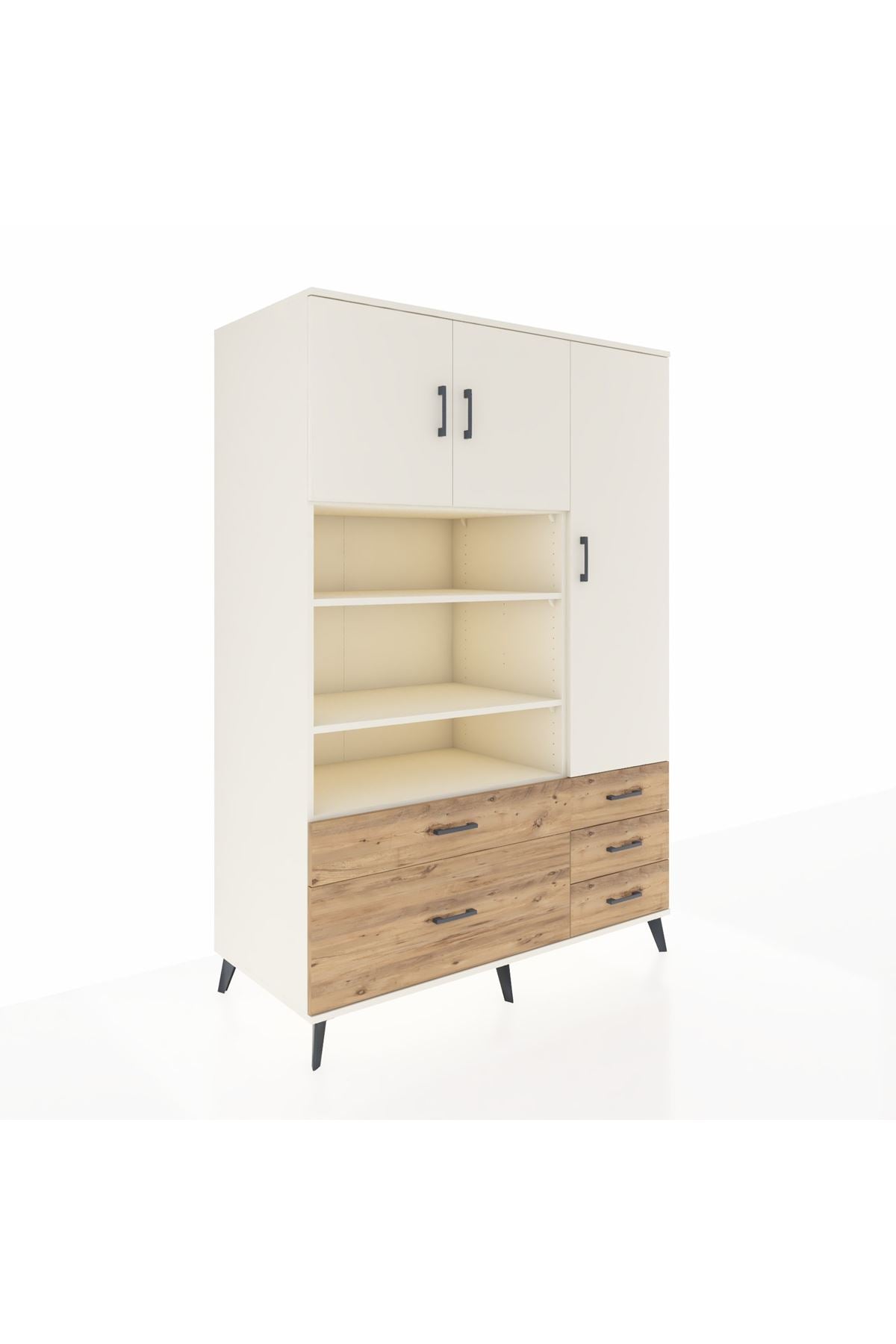 Kronos Dolap 9 Raflı 5 Çekmeceli 3 Kapaklı 132x59x195 Aytaşı-Aytaşı/Çam