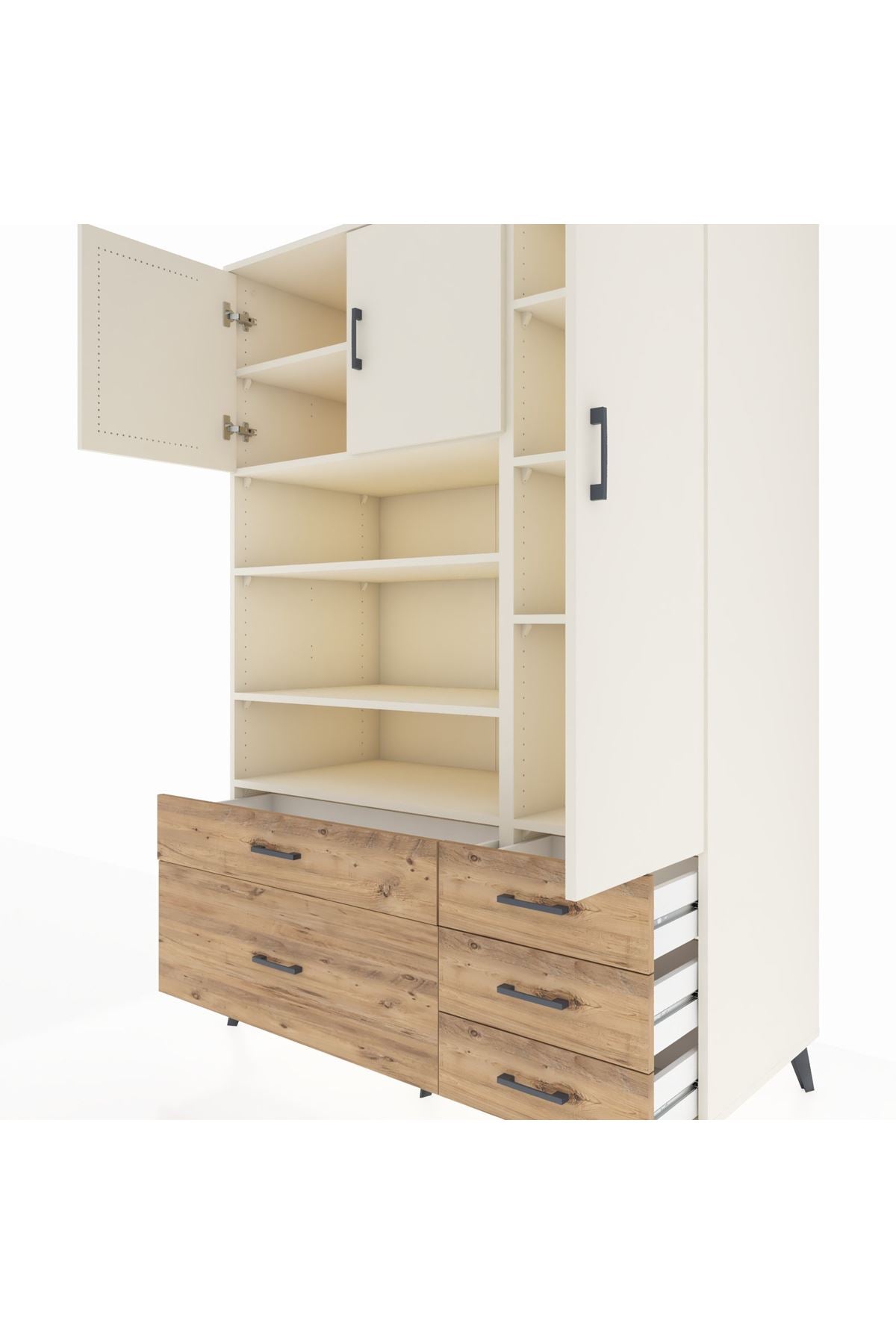 Kronos Dolap 9 Raflı 5 Çekmeceli 3 Kapaklı 132x59x195 Aytaşı-Aytaşı/Çam