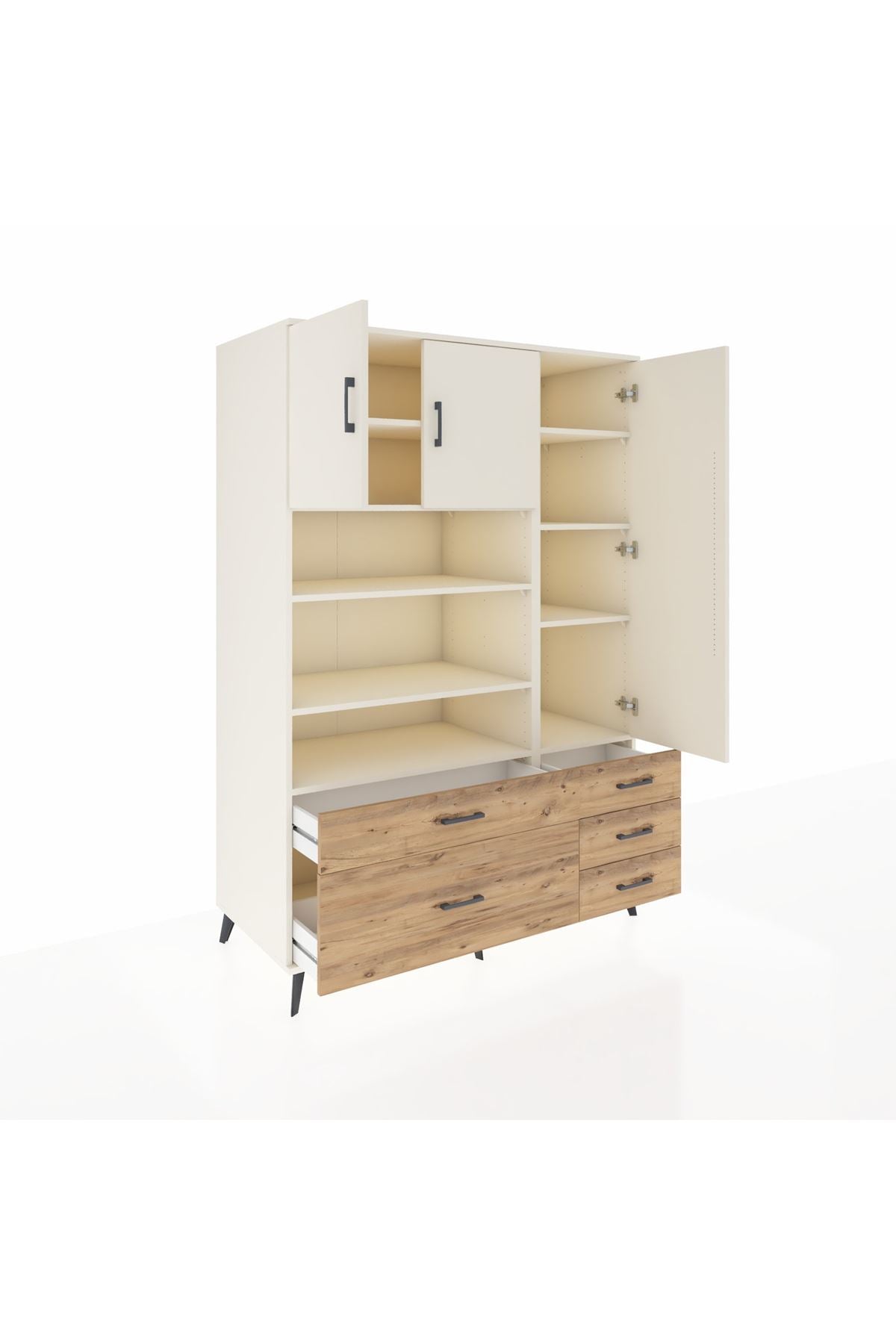 Kronos Dolap 9 Raflı 5 Çekmeceli 3 Kapaklı 132x59x195 Aytaşı-Aytaşı/Çam