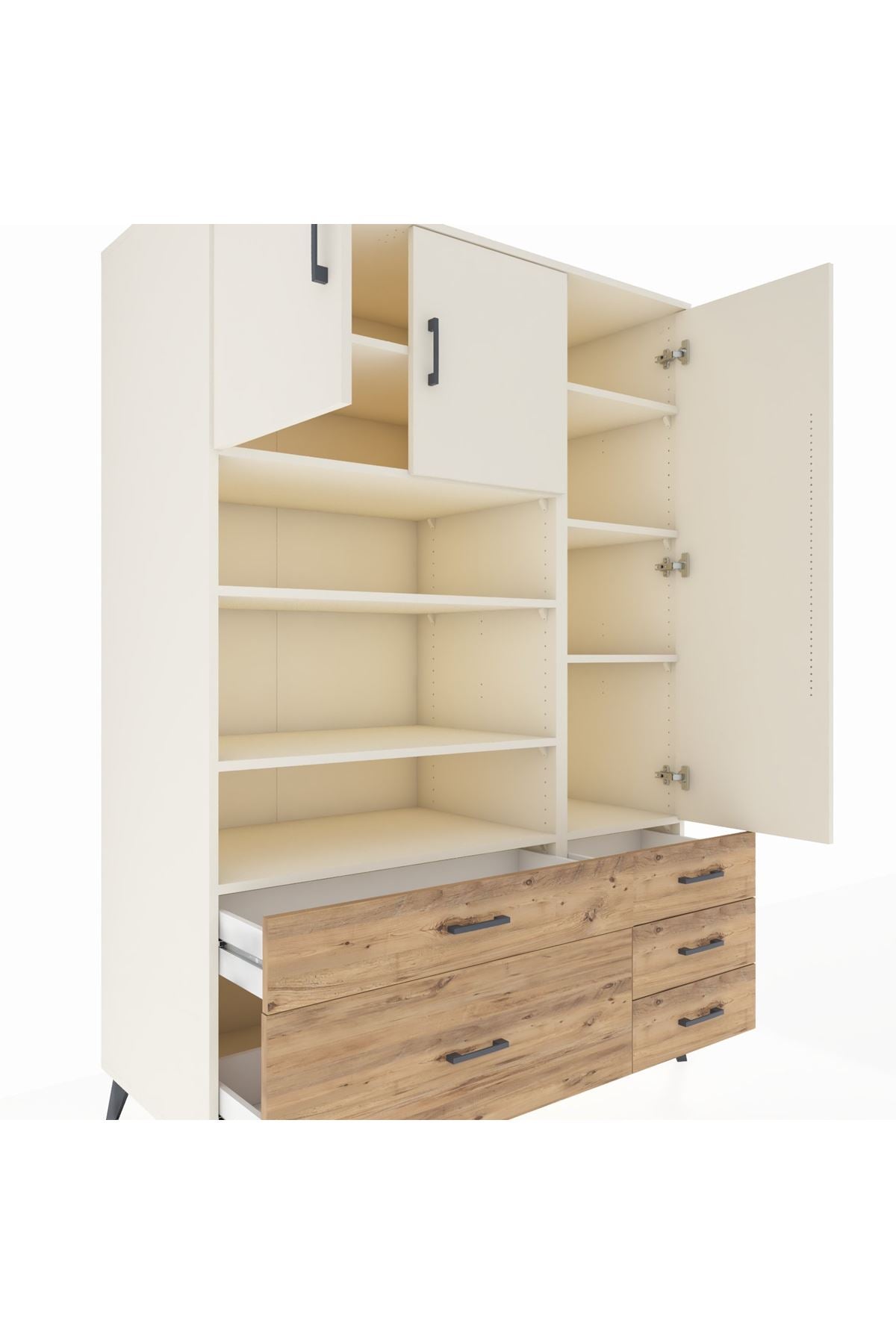 Kronos Dolap 9 Raflı 5 Çekmeceli 3 Kapaklı 132x59x195 Aytaşı-Aytaşı/Çam