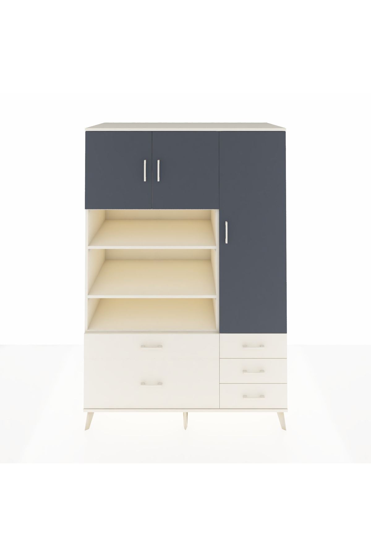 Kronos Dolap 9 Raflı 5 Çekmeceli 3 Kapaklı 132x59x195 Aytaşı-Antrasit/Aytaşı