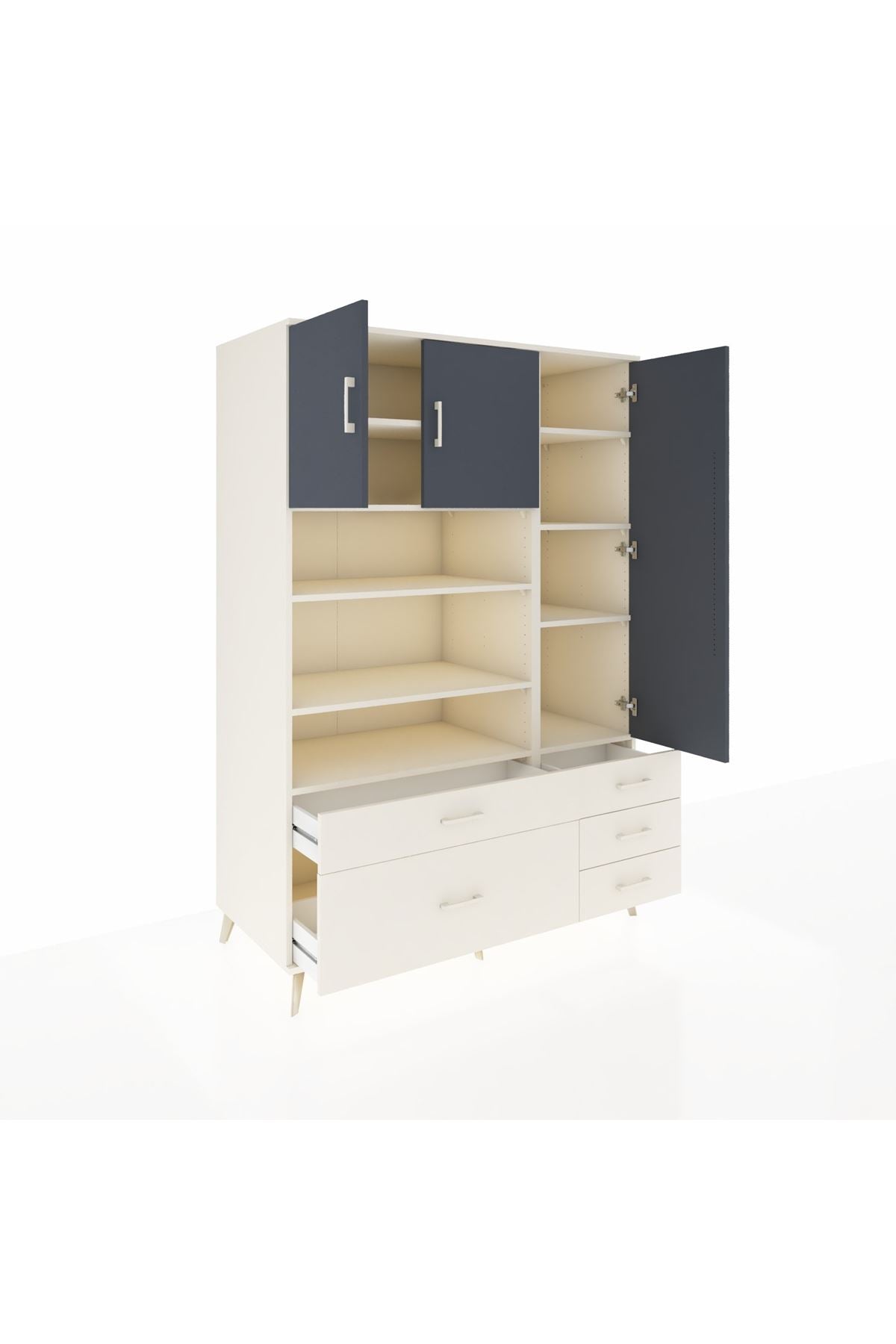 Kronos Dolap 9 Raflı 5 Çekmeceli 3 Kapaklı 132x59x195 Aytaşı-Antrasit/Aytaşı