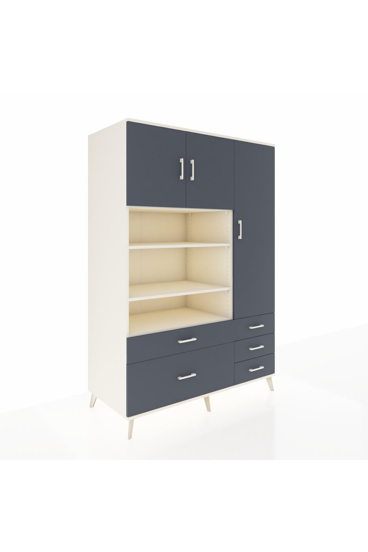 Kronos Dolap 9 Raflı 5 Çekmeceli 3 Kapaklı 132x59x195 Aytaşı-Antrasit/Antrasit