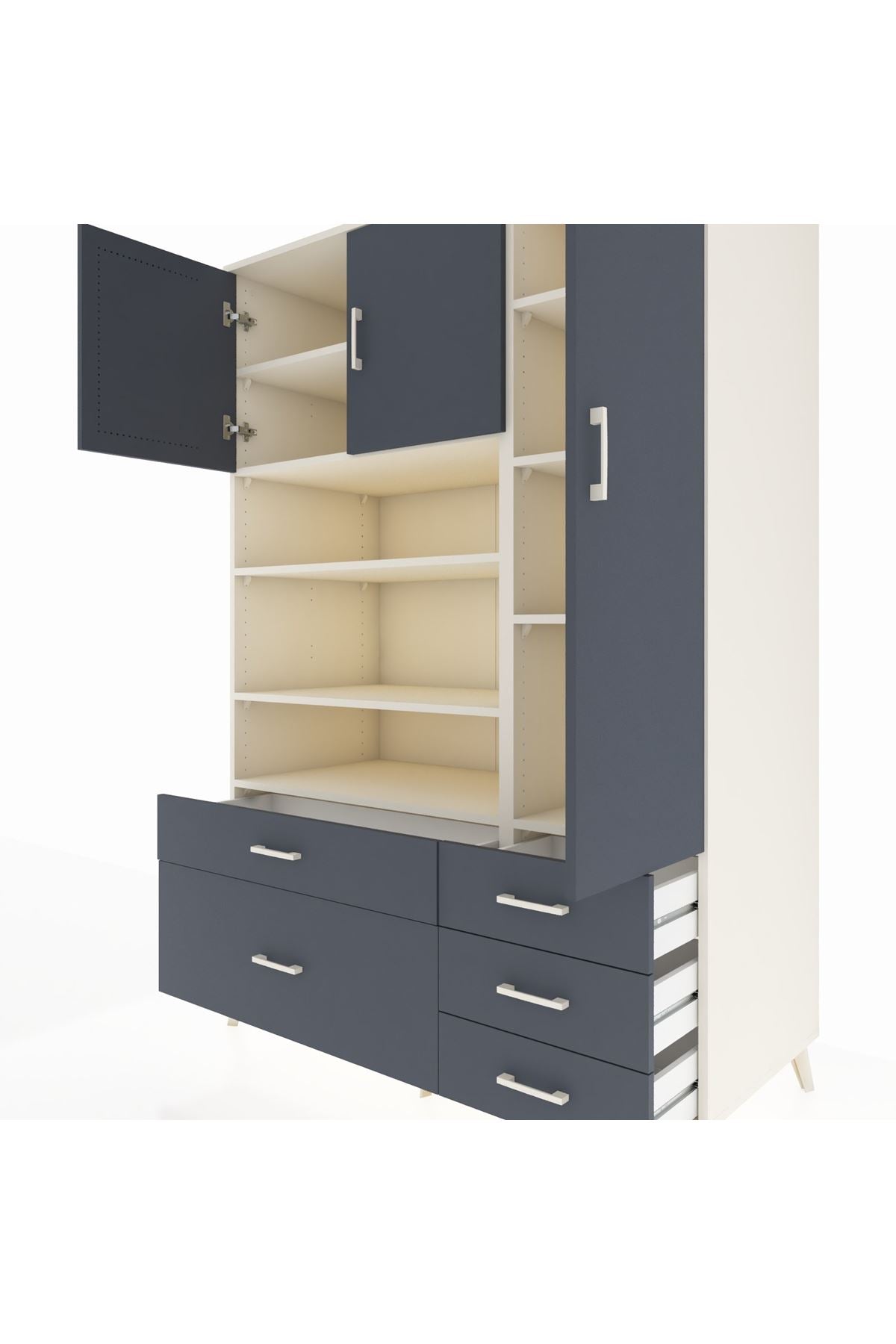 Kronos Dolap 9 Raflı 5 Çekmeceli 3 Kapaklı 132x59x195 Aytaşı-Antrasit/Antrasit