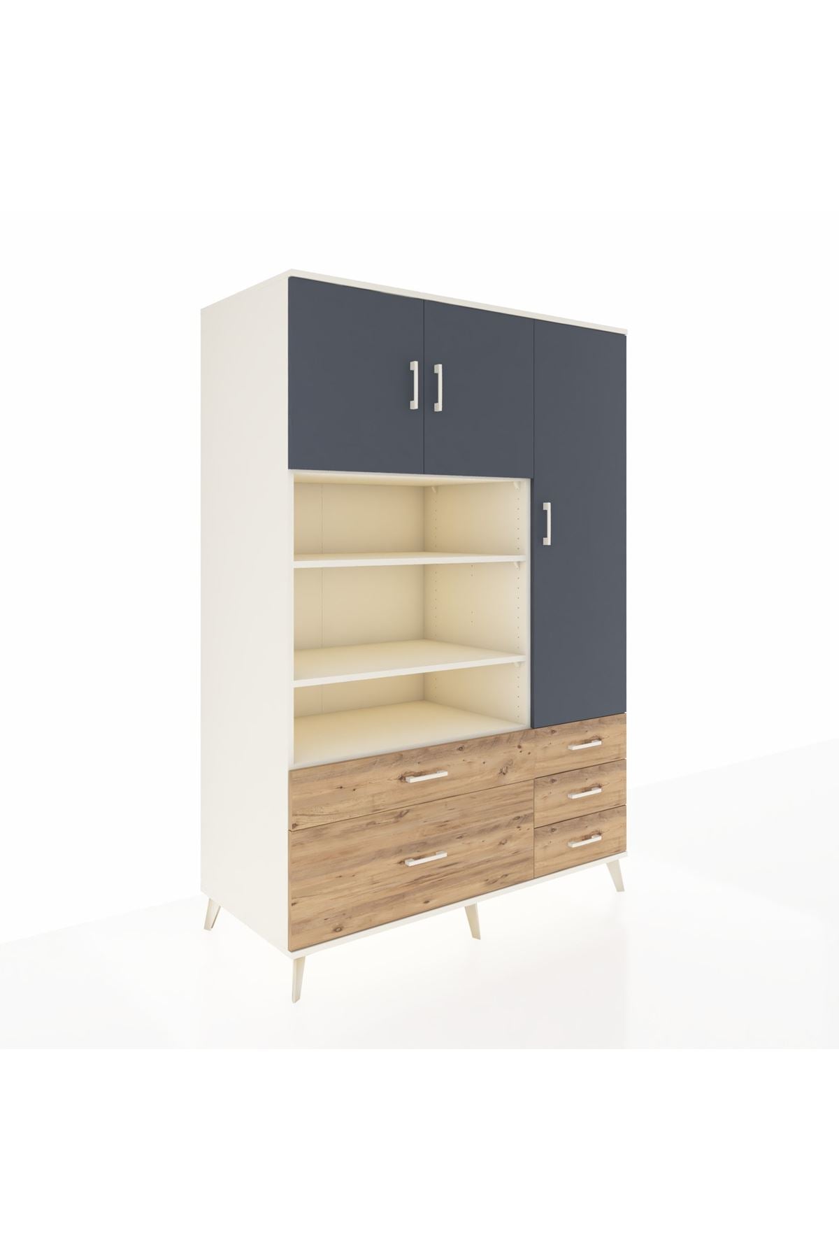 Kronos Dolap 9 Raflı 5 Çekmeceli 3 Kapaklı 132x59x195 Aytaşı-Antrasit/Çam