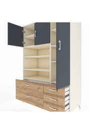 Kronos Dolap 9 Raflı 5 Çekmeceli 3 Kapaklı 132x59x195 Aytaşı-Antrasit/Çam