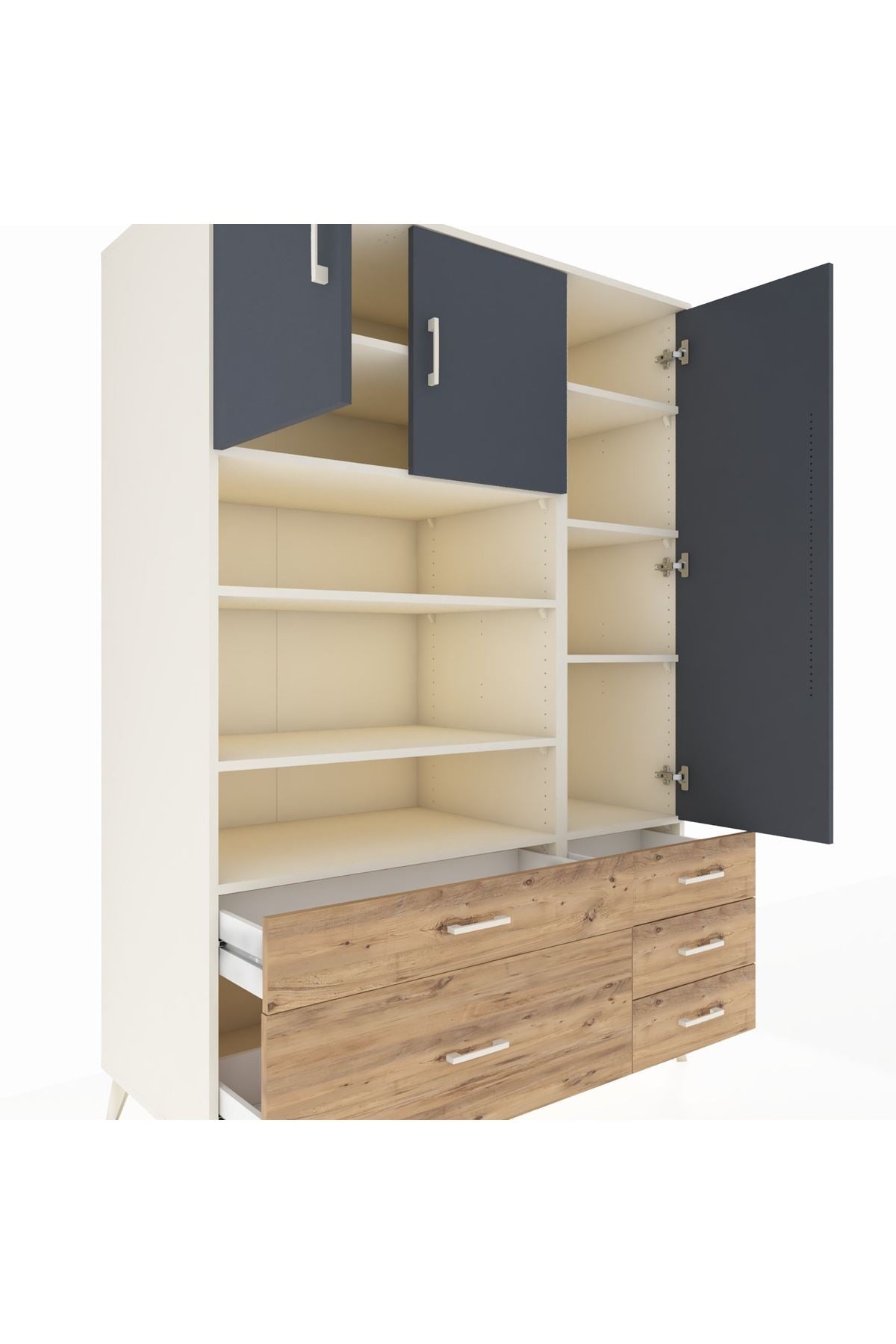 Kronos Dolap 9 Raflı 5 Çekmeceli 3 Kapaklı 132x59x195 Aytaşı-Antrasit/Çam