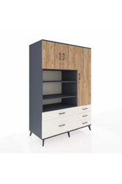 Kronos Dolap 9 Raflı 5 Çekmeceli 3 Kapaklı 132x59x195 Antrasit-Çam/Aytaşı