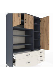 Kronos Dolap 9 Raflı 5 Çekmeceli 3 Kapaklı 132x59x195 Antrasit-Çam/Aytaşı