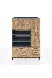 Kronos Dolap 9 Raflı 5 Çekmeceli 3 Kapaklı 132x59x195 Antrasit-Çam/Çam