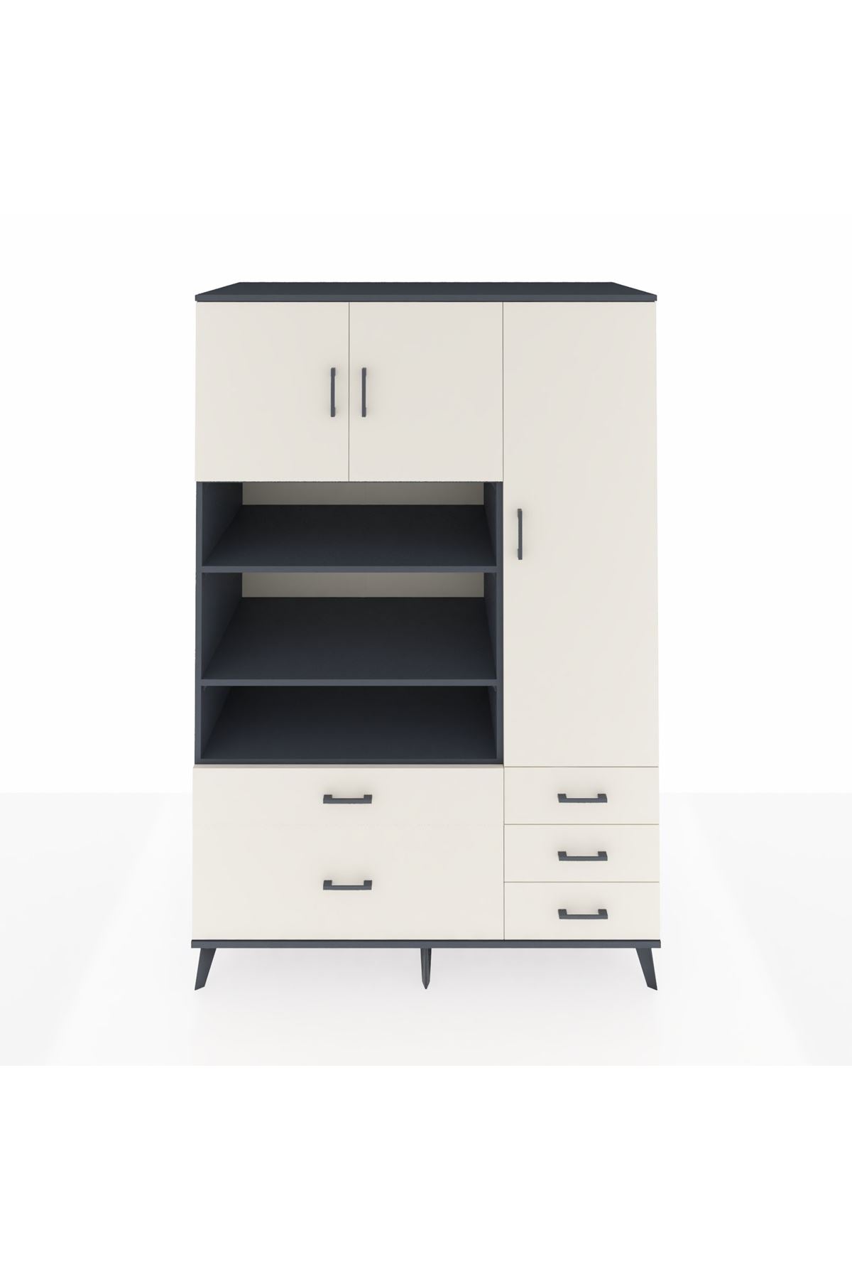 Kronos Dolap 9 Raflı 5 Çekmeceli 3 Kapaklı 132x59x195 Antrasit-Aytaşı/Aytaşı