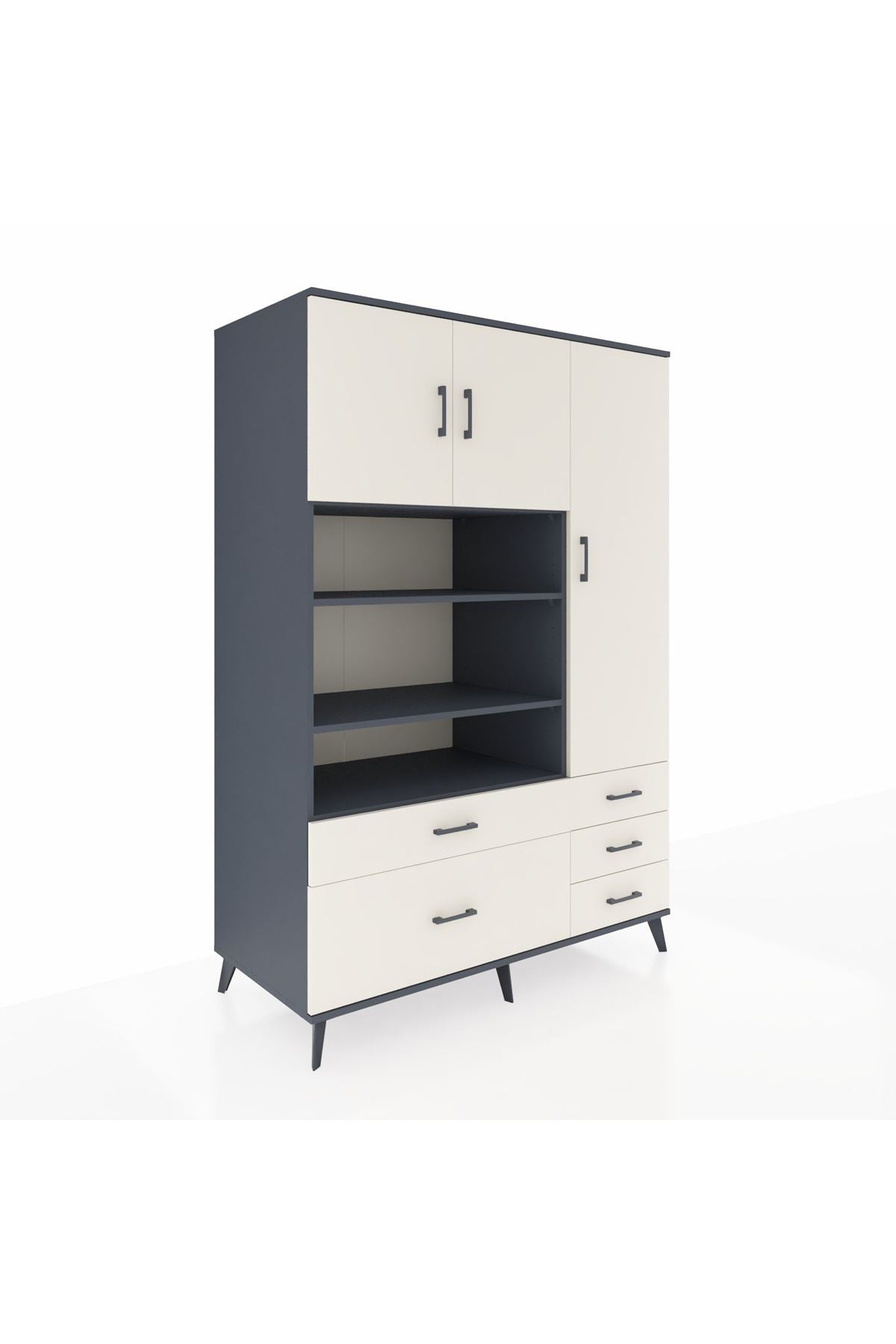 Kronos Dolap 9 Raflı 5 Çekmeceli 3 Kapaklı 132x59x195 Antrasit-Aytaşı/Aytaşı
