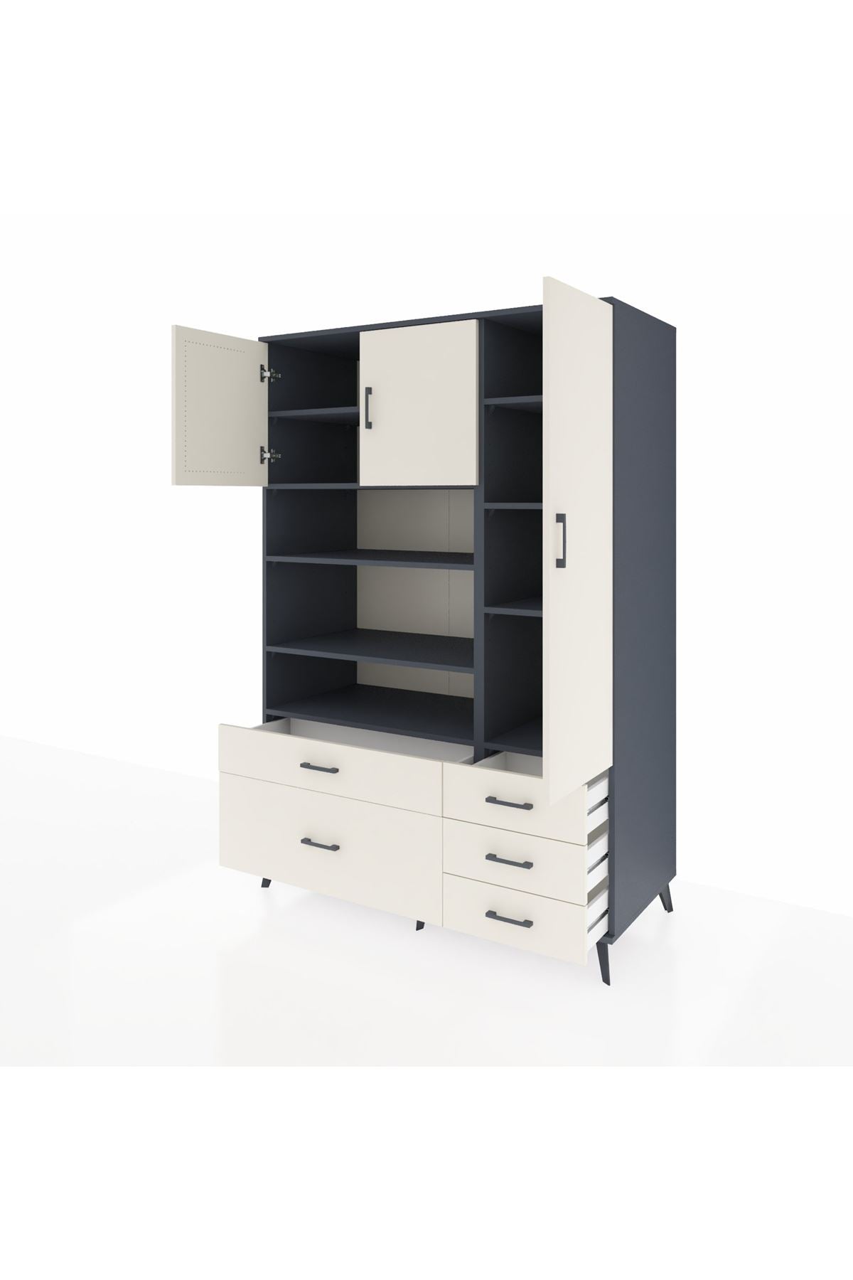 Kronos Dolap 9 Raflı 5 Çekmeceli 3 Kapaklı 132x59x195 Antrasit-Aytaşı/Aytaşı