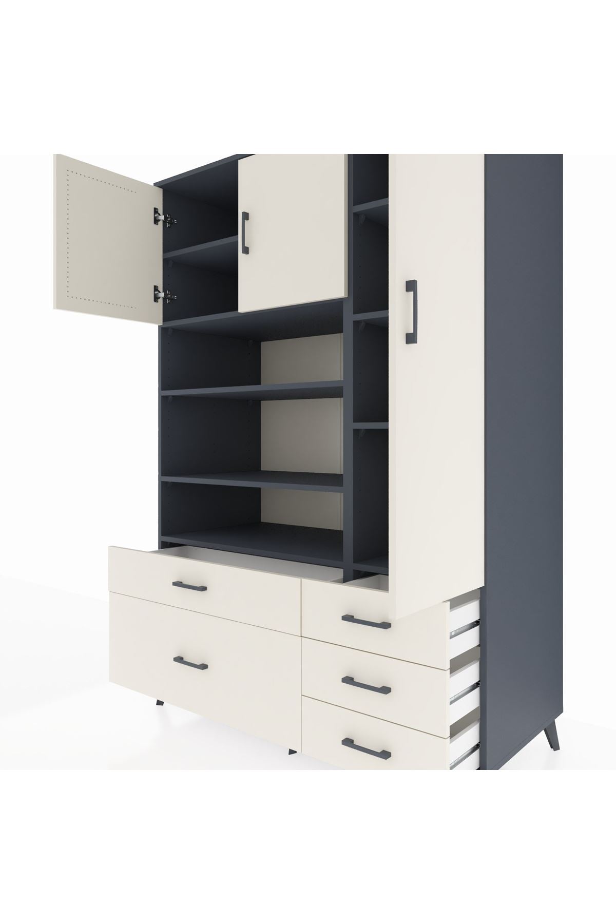 Kronos Dolap 9 Raflı 5 Çekmeceli 3 Kapaklı 132x59x195 Antrasit-Aytaşı/Aytaşı