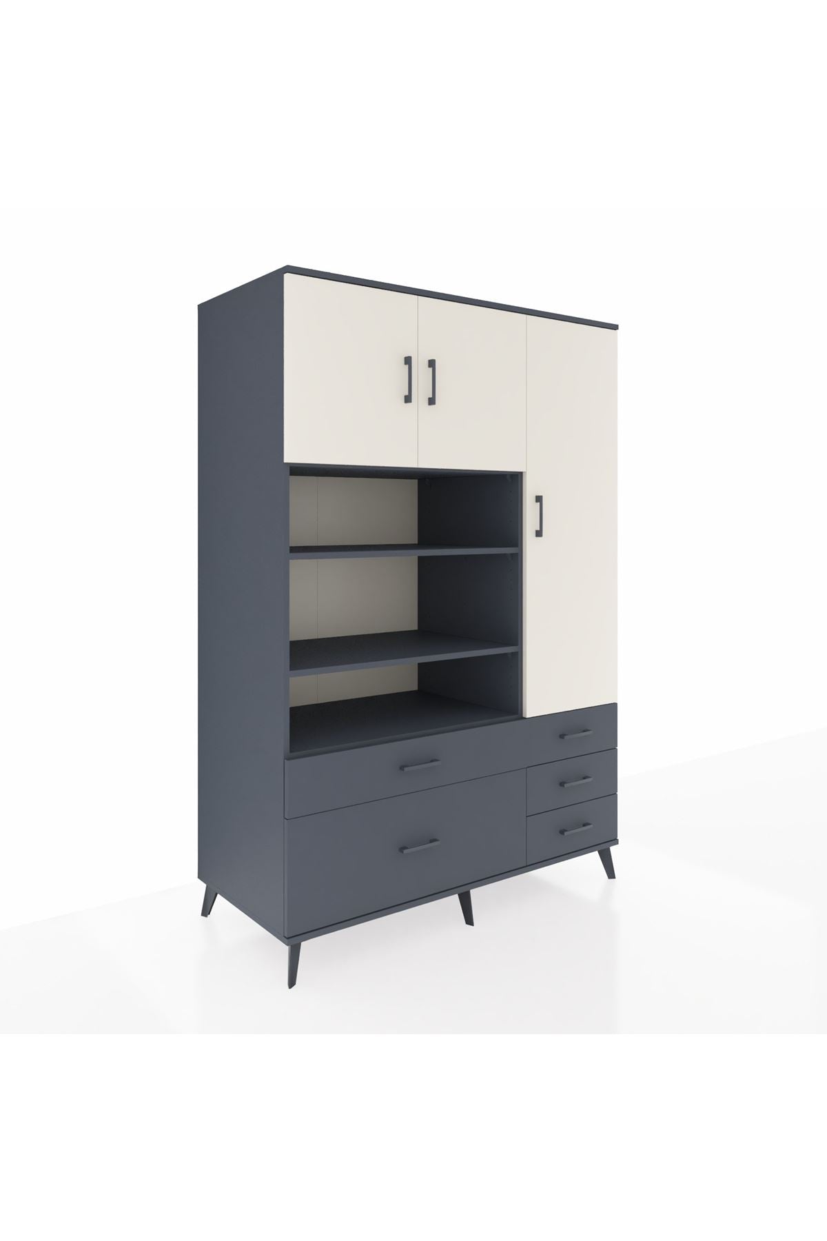 Kronos Dolap 9 Raflı 5 Çekmeceli 3 Kapaklı 132x59x195 Antrasit-Aytaşı/Antrasit