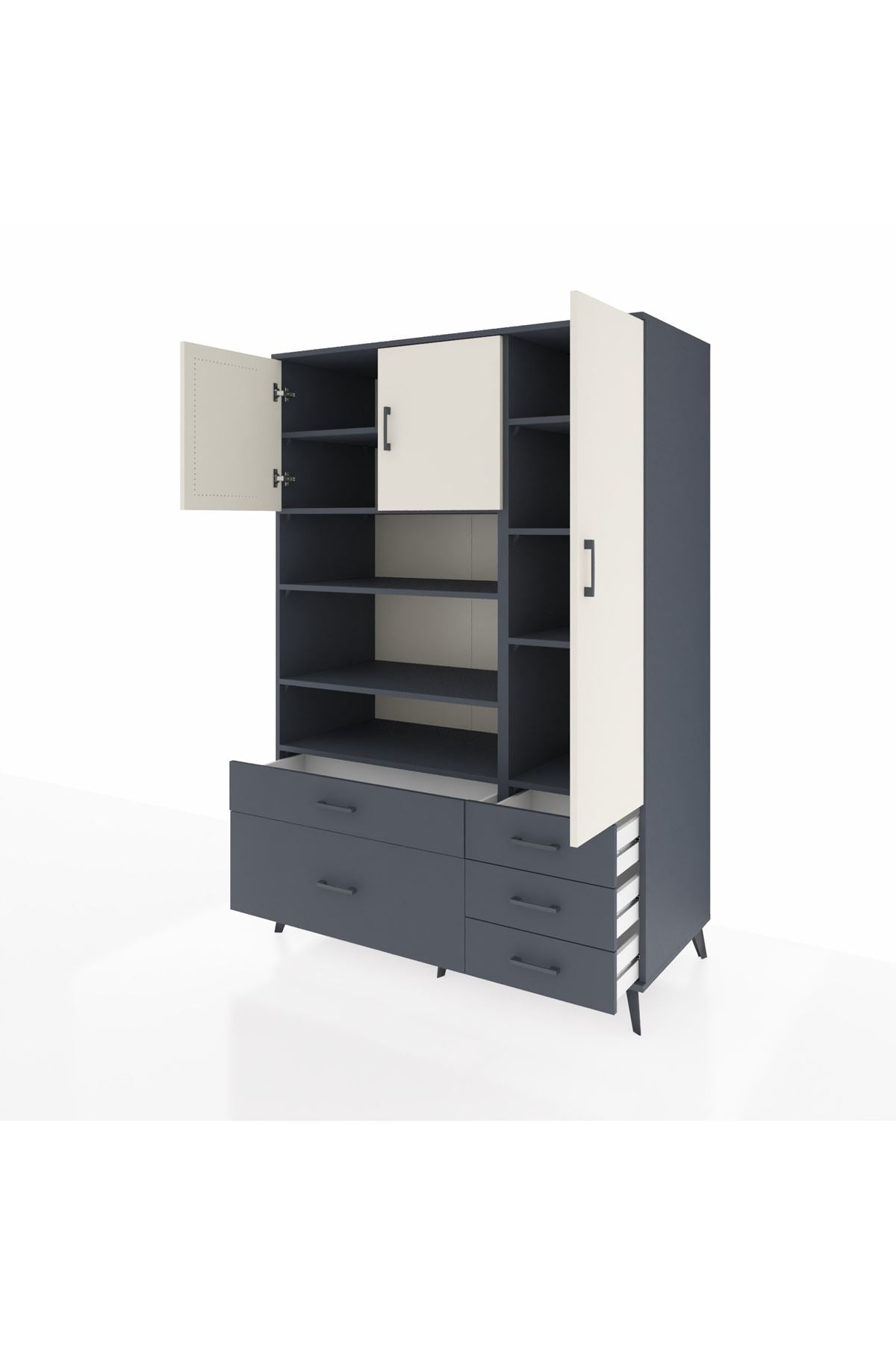 Kronos Dolap 9 Raflı 5 Çekmeceli 3 Kapaklı 132x59x195 Antrasit-Aytaşı/Antrasit