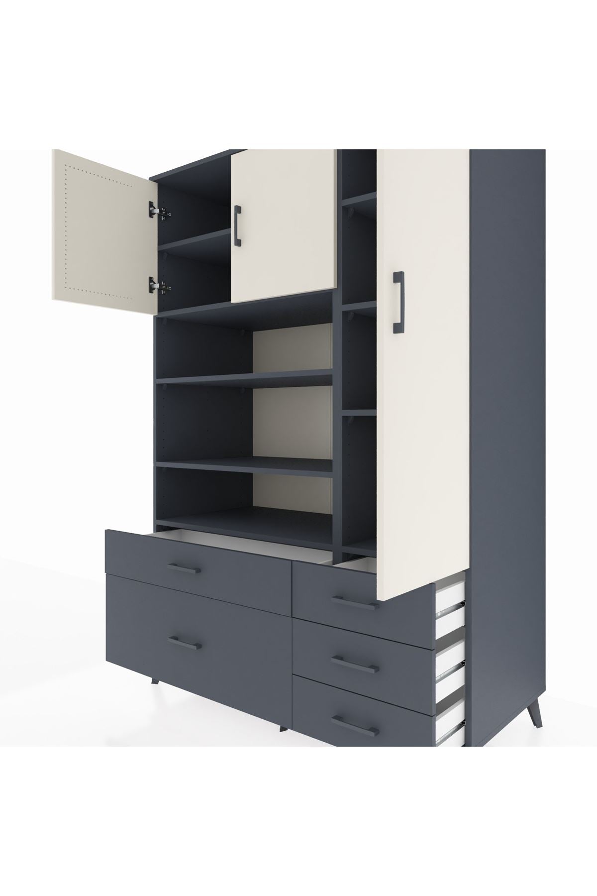 Kronos Dolap 9 Raflı 5 Çekmeceli 3 Kapaklı 132x59x195 Antrasit-Aytaşı/Antrasit