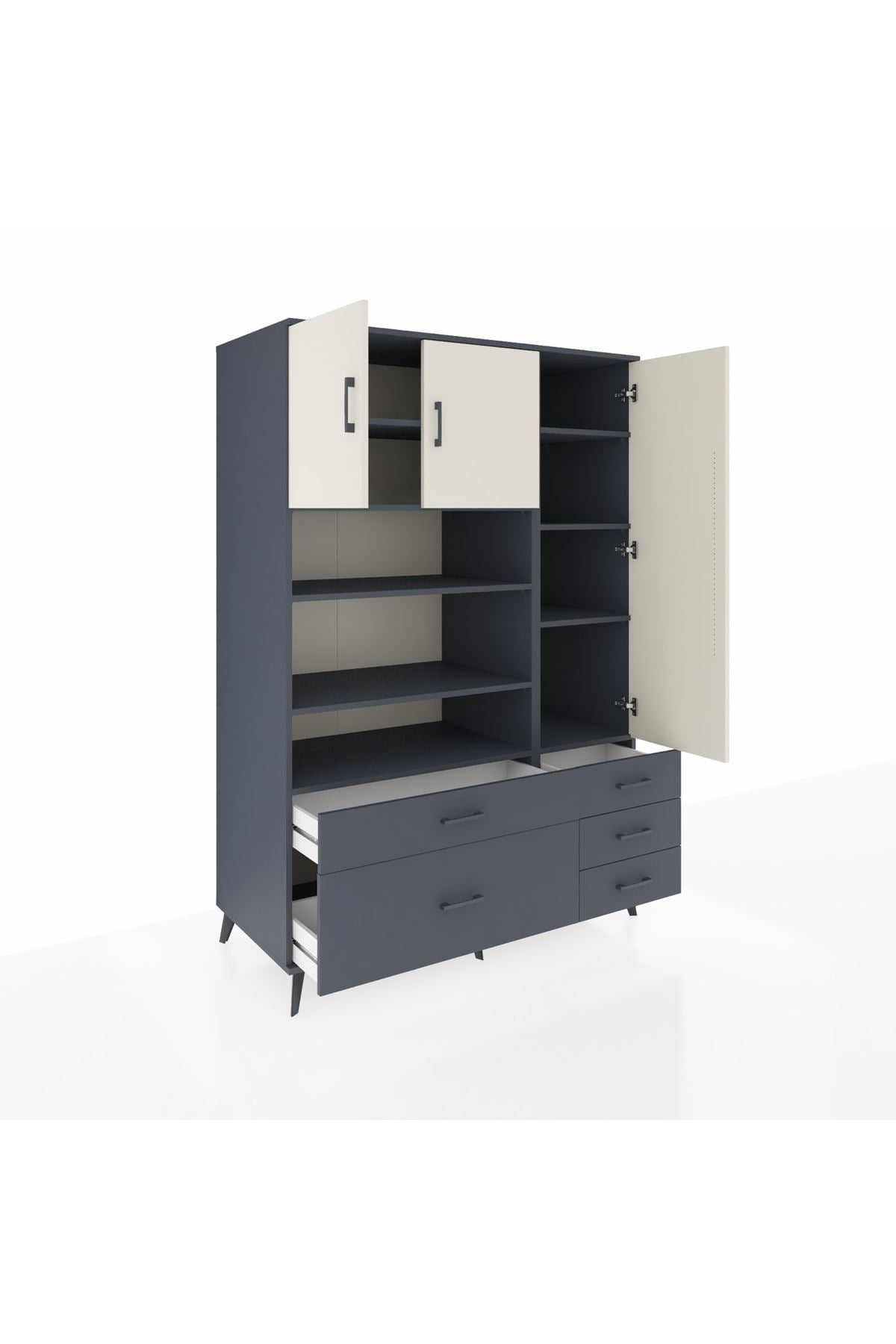 Kronos Dolap 9 Raflı 5 Çekmeceli 3 Kapaklı 132x59x195 Antrasit-Aytaşı/Antrasit