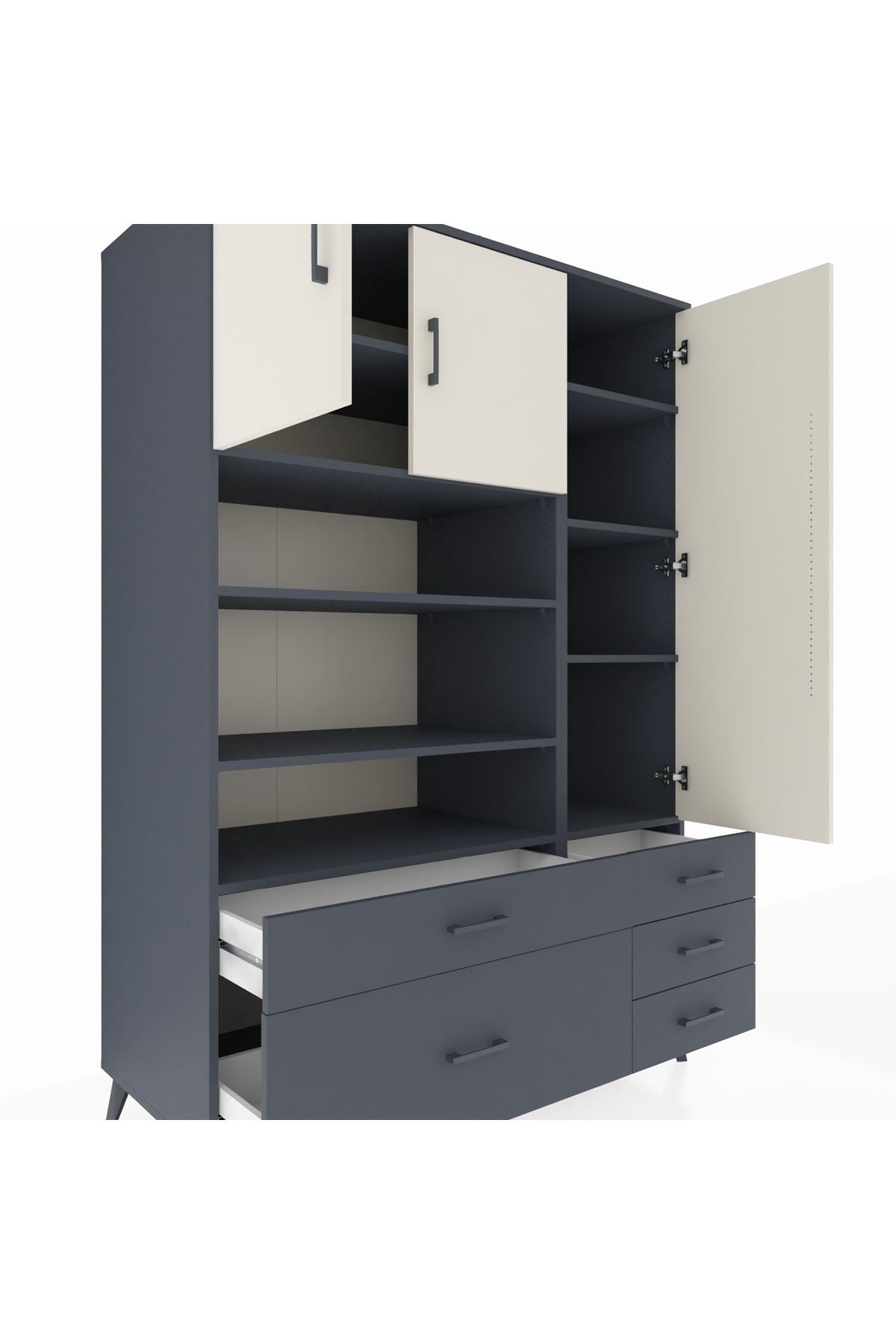 Kronos Dolap 9 Raflı 5 Çekmeceli 3 Kapaklı 132x59x195 Antrasit-Aytaşı/Antrasit