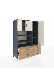 Kronos Dolap 9 Raflı 5 Çekmeceli 3 Kapaklı 132x59x195 Antrasit-Aytaşı/Çam