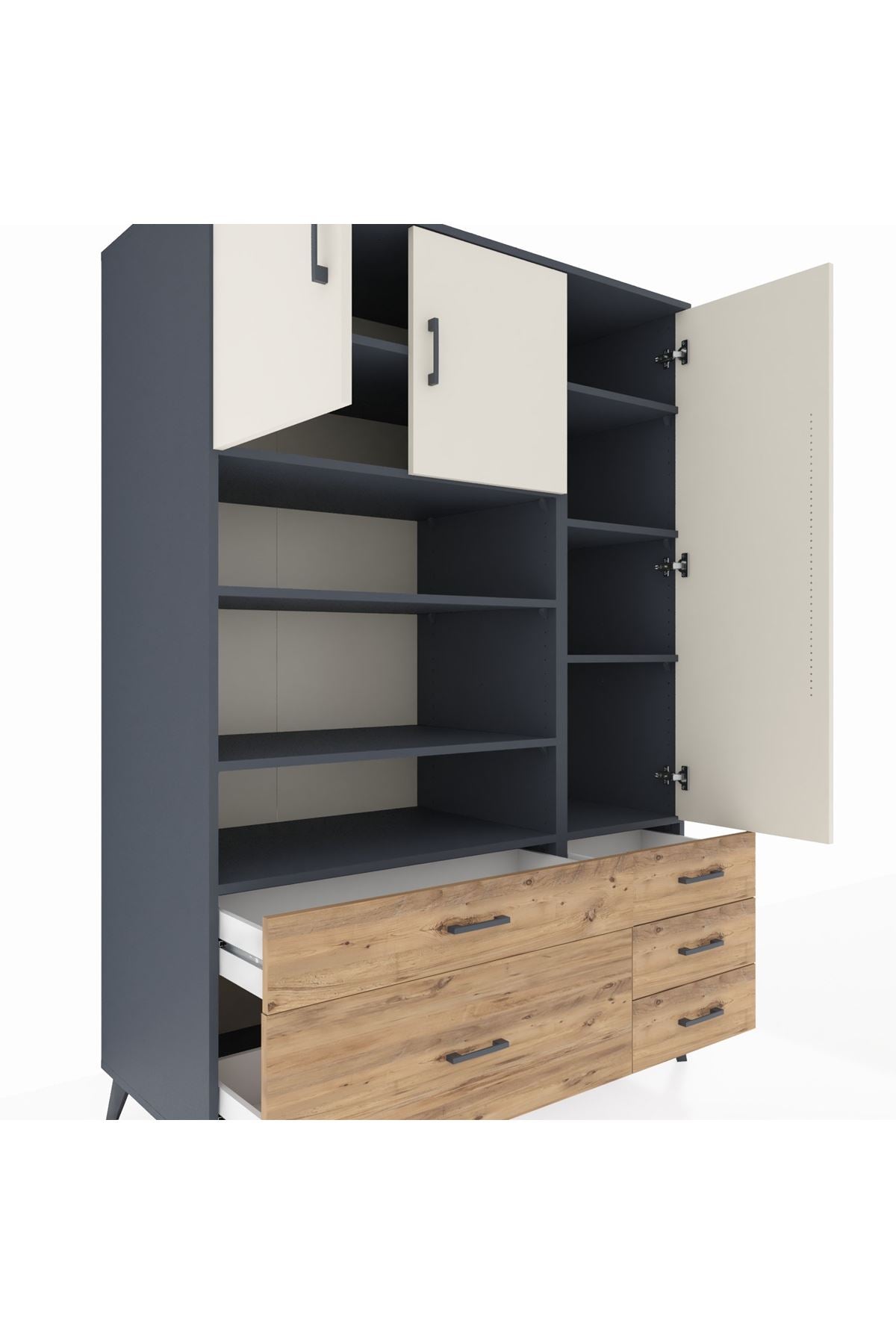 Kronos Dolap 9 Raflı 5 Çekmeceli 3 Kapaklı 132x59x195 Antrasit-Aytaşı/Çam