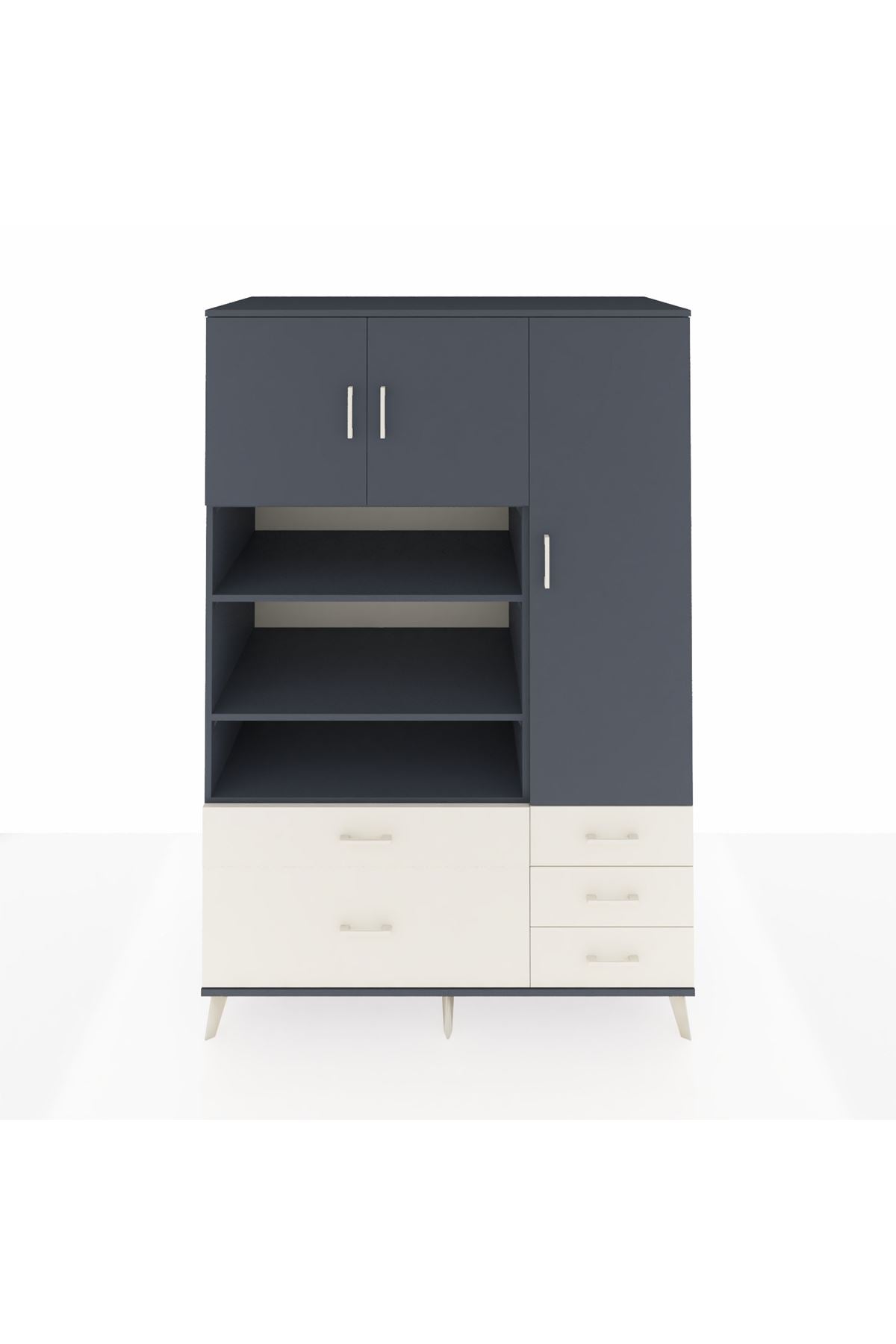 Kronos Dolap 9 Raflı 5 Çekmeceli 3 Kapaklı 132x59x195 Antrasit-Antrasit/Aytaşı