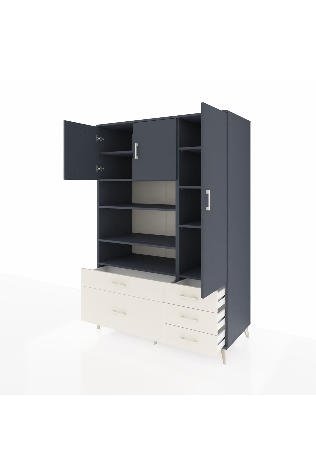 Kronos Dolap 9 Raflı 5 Çekmeceli 3 Kapaklı 132x59x195 Antrasit-Antrasit/Aytaşı