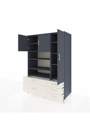 Kronos Dolap 9 Raflı 5 Çekmeceli 3 Kapaklı 132x59x195 Antrasit-Antrasit/Aytaşı