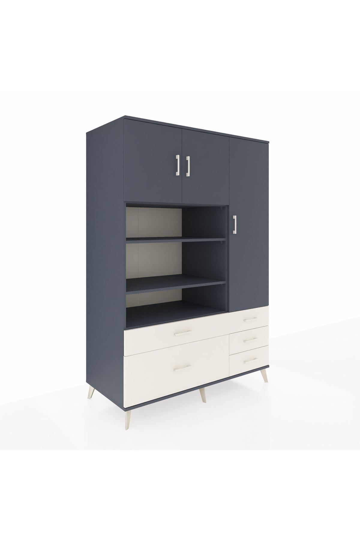 Kronos Dolap 9 Raflı 5 Çekmeceli 3 Kapaklı 132x59x195 Antrasit-Antrasit/Aytaşı