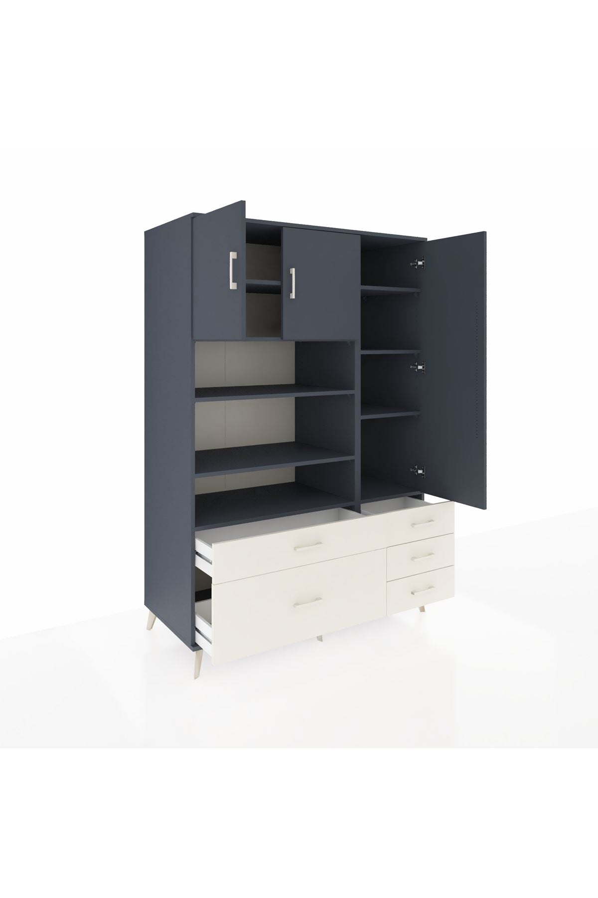 Kronos Dolap 9 Raflı 5 Çekmeceli 3 Kapaklı 132x59x195 Antrasit-Antrasit/Aytaşı