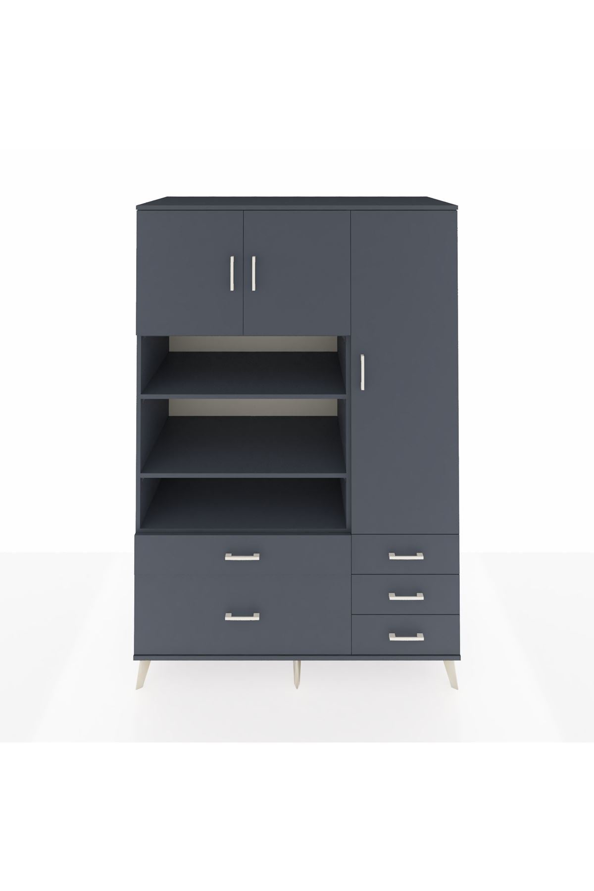 Kronos Dolap 9 Raflı 5 Çekmeceli 3 Kapaklı 132x59x195 Antrasit-Antrasit/Antrasit