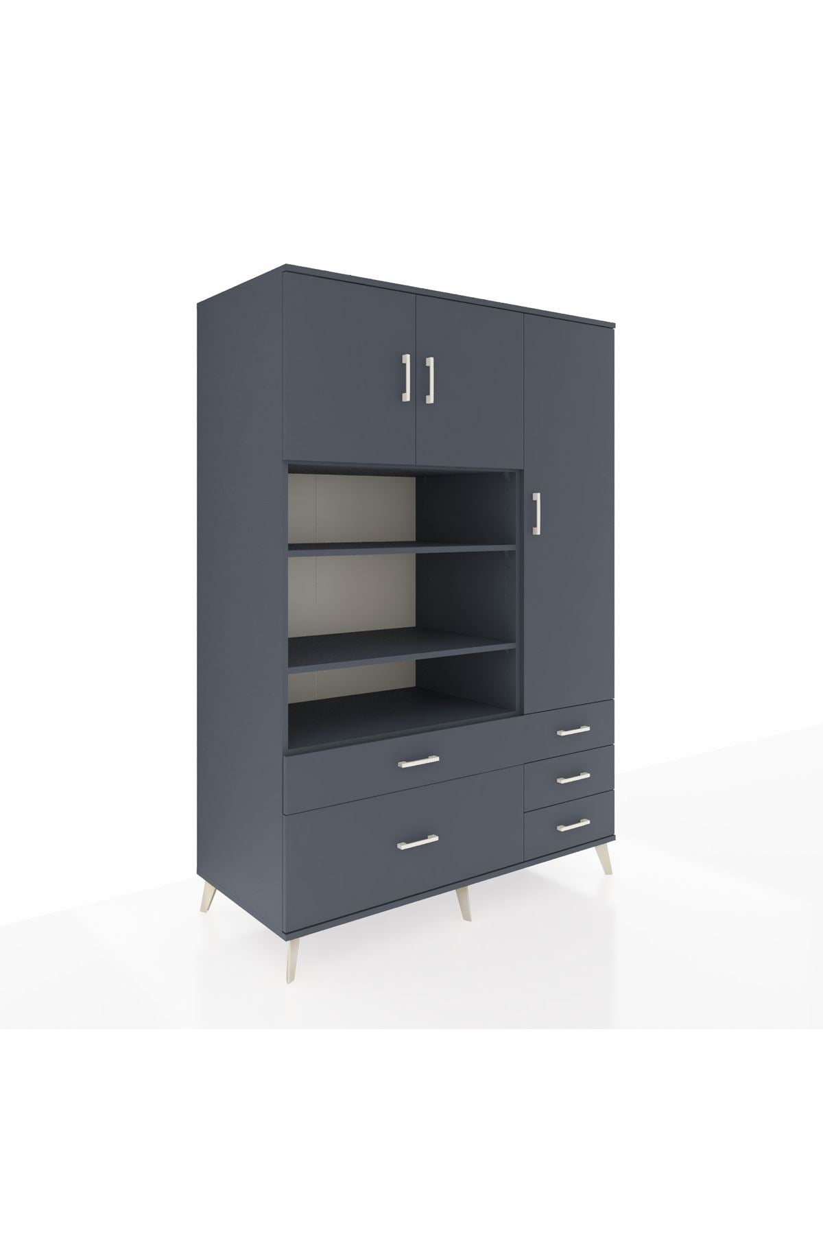 Kronos Dolap 9 Raflı 5 Çekmeceli 3 Kapaklı 132x59x195 Antrasit-Antrasit/Antrasit