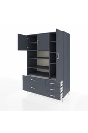 Kronos Dolap 9 Raflı 5 Çekmeceli 3 Kapaklı 132x59x195 Antrasit-Antrasit/Antrasit