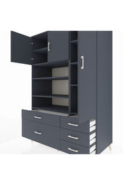 Kronos Dolap 9 Raflı 5 Çekmeceli 3 Kapaklı 132x59x195 Antrasit-Antrasit/Antrasit