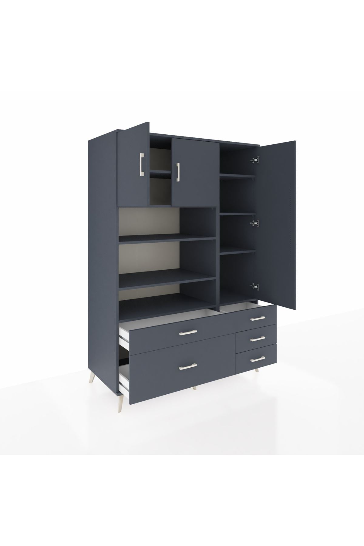 Kronos Dolap 9 Raflı 5 Çekmeceli 3 Kapaklı 132x59x195 Antrasit-Antrasit/Antrasit