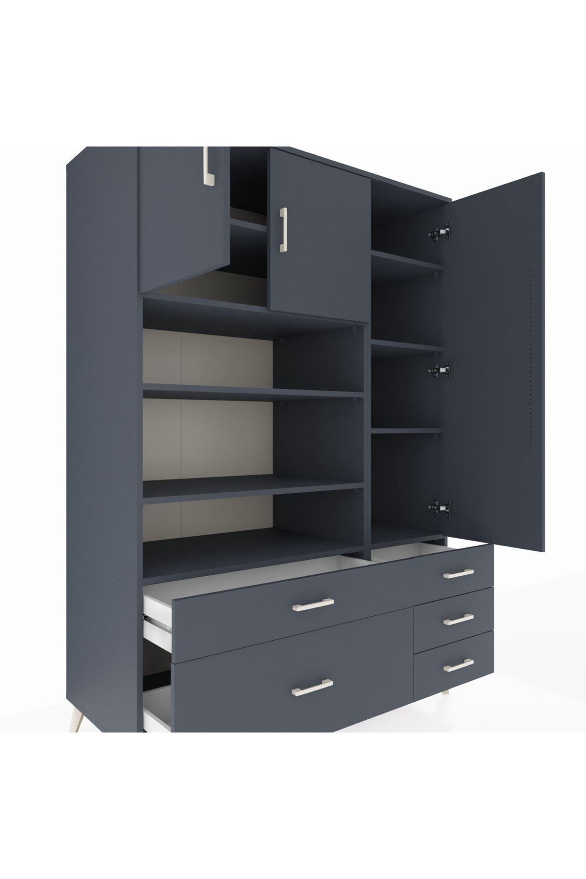 Kronos Dolap 9 Raflı 5 Çekmeceli 3 Kapaklı 132x59x195 Antrasit-Antrasit/Antrasit