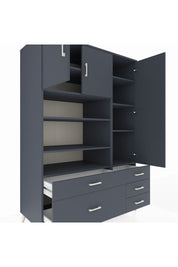Kronos Dolap 9 Raflı 5 Çekmeceli 3 Kapaklı 132x59x195 Antrasit-Antrasit/Antrasit