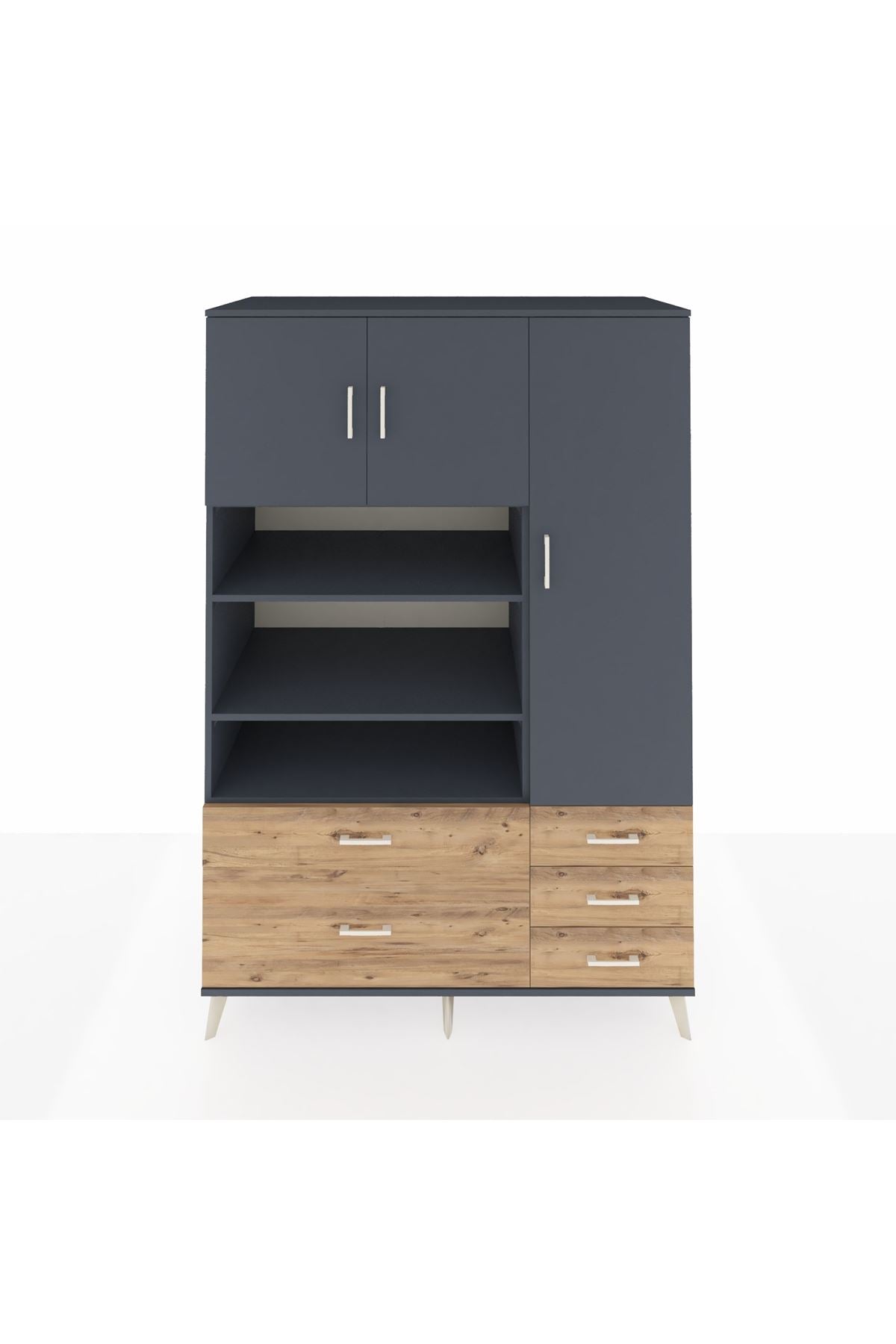 Kronos Dolap 9 Raflı 5 Çekmeceli 3 Kapaklı 132x59x195 Antrasit-Antrasit/Çam