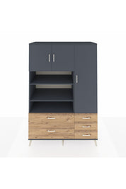 Kronos Dolap 9 Raflı 5 Çekmeceli 3 Kapaklı 132x59x195 Antrasit-Antrasit/Çam