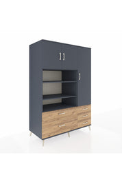 Kronos Dolap 9 Raflı 5 Çekmeceli 3 Kapaklı 132x59x195 Antrasit-Antrasit/Çam