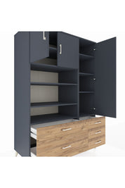 Kronos Dolap 9 Raflı 5 Çekmeceli 3 Kapaklı 132x59x195 Antrasit-Antrasit/Çam