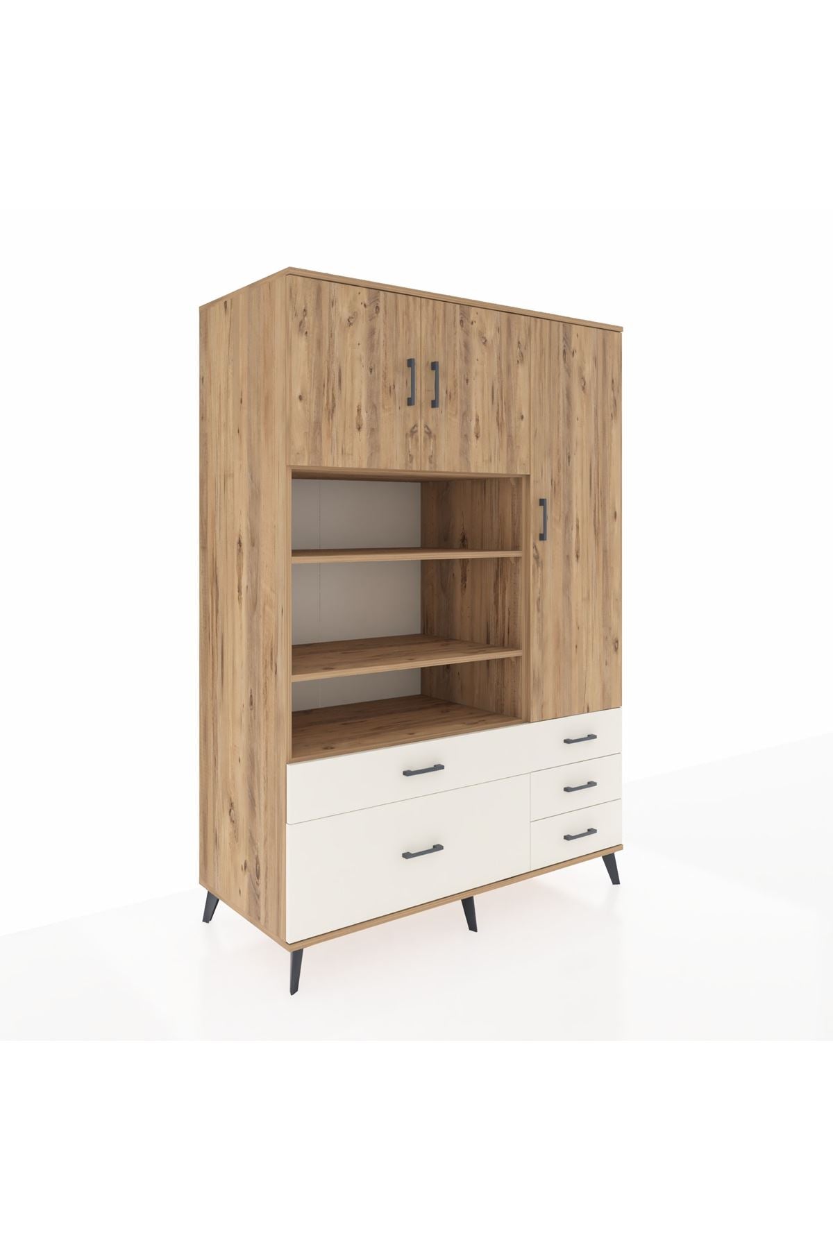 Kronos Dolap 9 Raflı 5 Çekmeceli 3 Kapaklı 132x59x195 Çam-Çam/Aytaşı