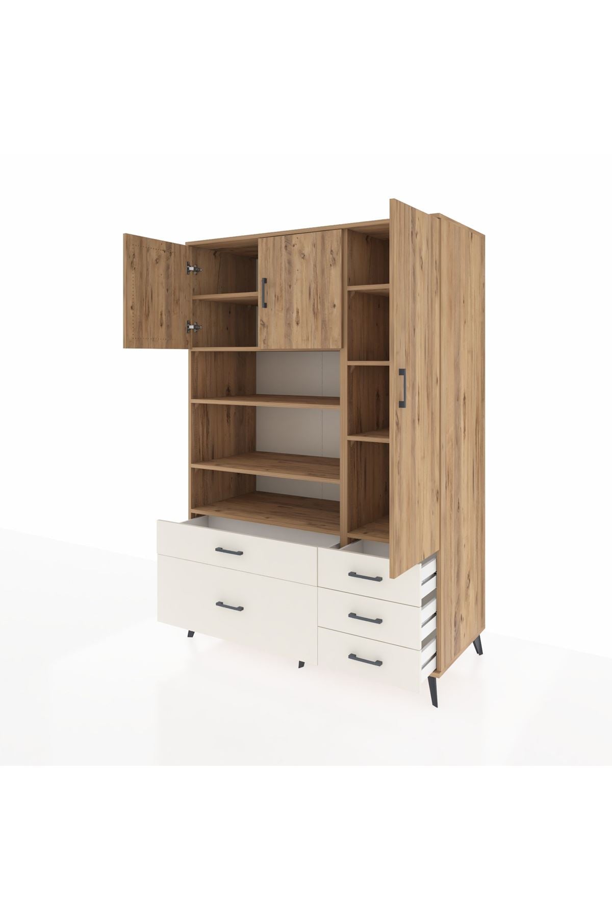 Kronos Dolap 9 Raflı 5 Çekmeceli 3 Kapaklı 132x59x195 Çam-Çam/Aytaşı