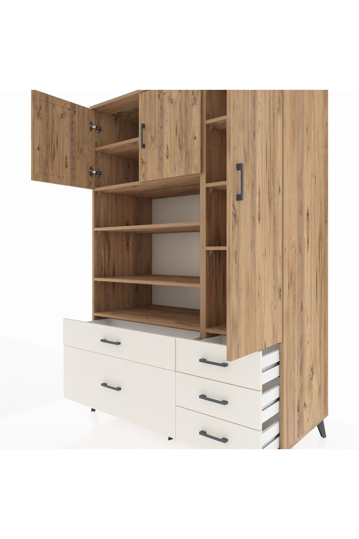 Kronos Dolap 9 Raflı 5 Çekmeceli 3 Kapaklı 132x59x195 Çam-Çam/Aytaşı